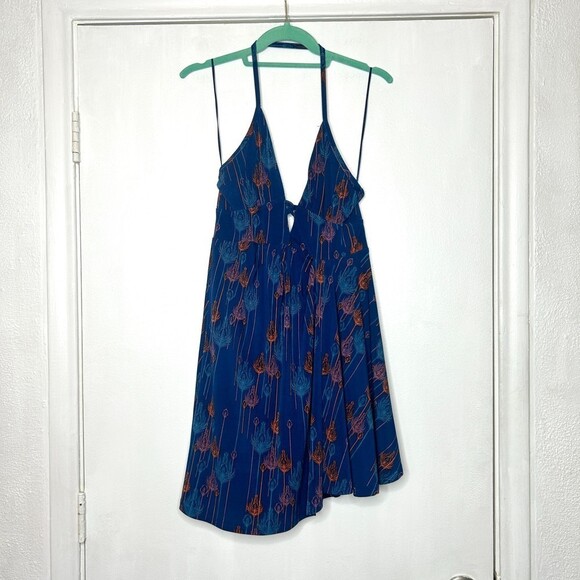 Free People Blue Daydream Peacock Feather Halter Dress Small. 2 for $30 - Picture 3 of 7